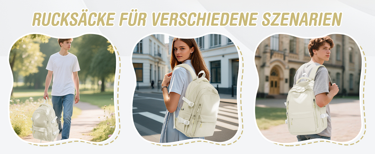 Шкільний рюкзак HYC00 для дівчаток та хлопчиків-підлітків, рюкзак для жінок, casual, для подорожей, 14-дюймовий рюкзак для ноутбука, водонепроникний, для школи, коледжу, M4-зелений (M2-бежевий)