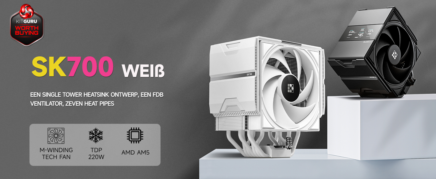 Система охолодження CPU Sudokoo SK700 White для AM5 з 120 мм вентилятором та 7 heatpipes - білий кулер для процесора з повним доступом до RAM, 5 років гарантії