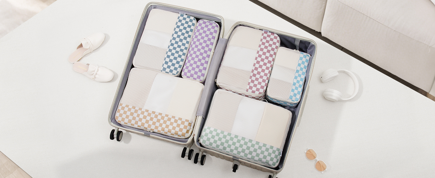 Набір органайзерів для валізи Narwey 7 шт., Packing Cubes для подорожей, рюкзаків, валіз (смугастий, Y-граублау)