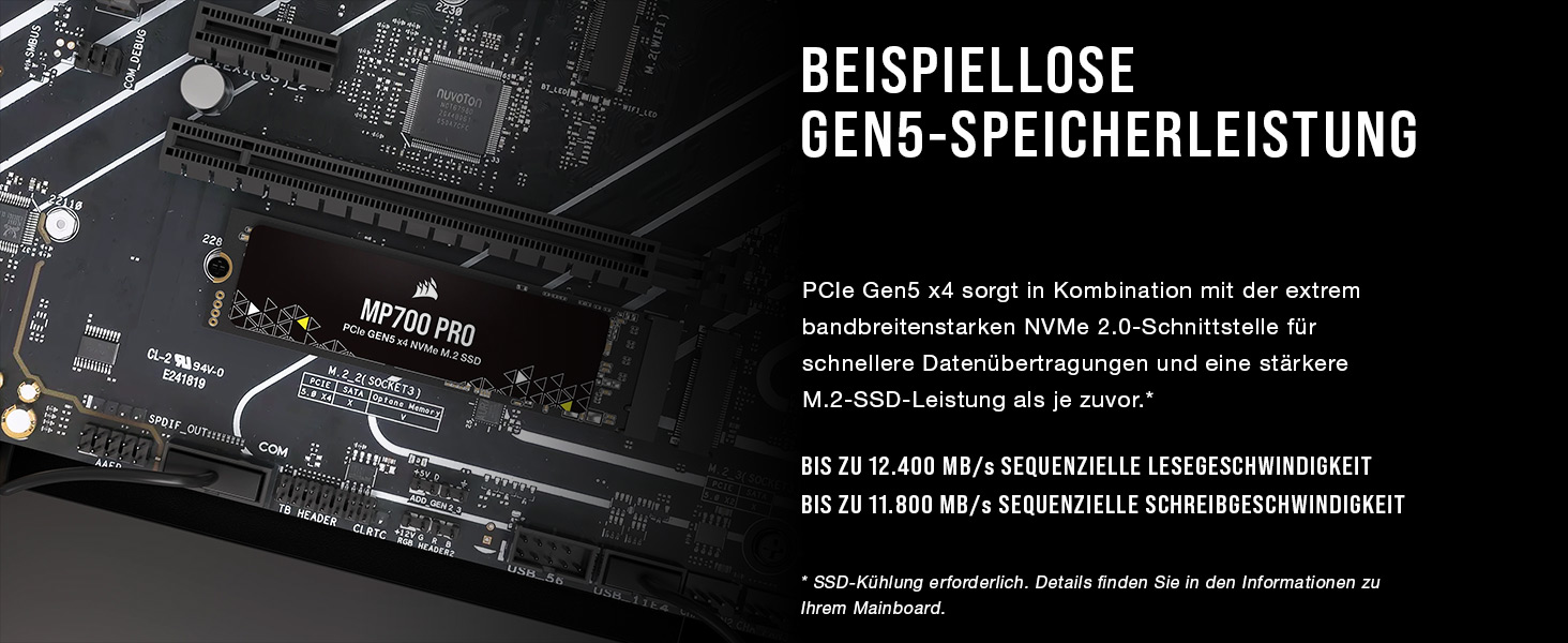 SSD Corsair MP700 PRO 1TB M.2 PCIe Gen5 x4 NVMe 2.0 - Швидкий накопичувач для ігор та професійної роботи