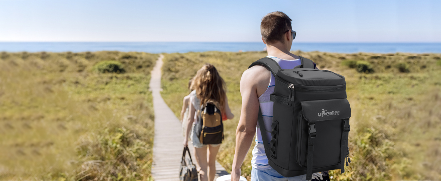 Рюкзак-холодильник Upeelife 30L з підкладкою для пікніка, чорний. Водонепроникний, для кемпінгу та пікніків