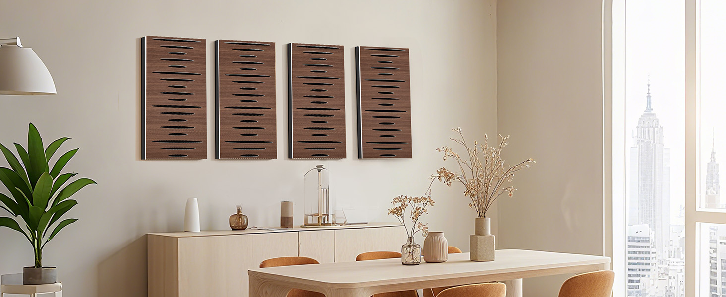 Акустичні панелі JBER для звукоізоляції стін, самоклеючі шумопоглинаючі плити з імітацією темного горіха (еліптичний візерунок), 60×30×4.5 см, 4 шт — для студії та дому