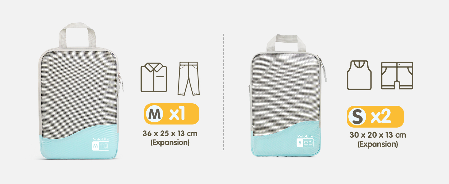 VnioLife Набори для пакування валізи: 8 шт. - Органайзер для подорожей, компресійні куби для валізи (Блакитний)