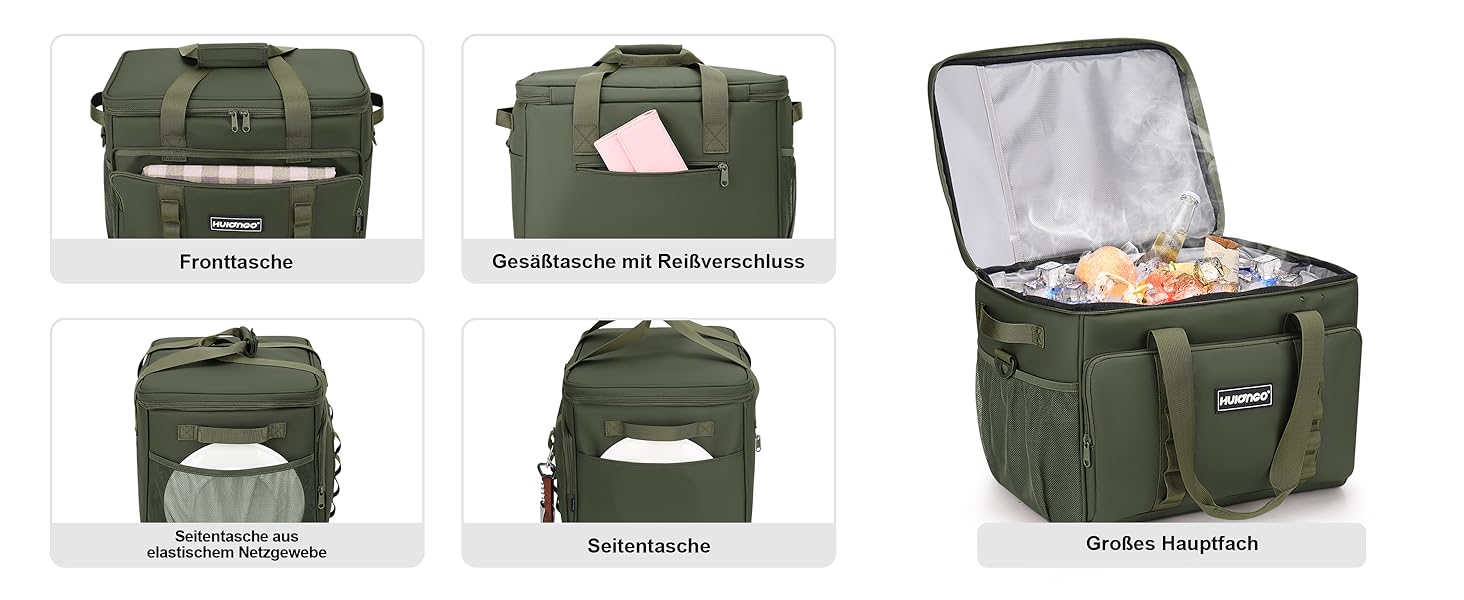 Термосумка-холодильник 30L, велика, зелена: для пікніків, барбекю, пляжу, кемпінгу. Водонетричка, з плечовим ременем