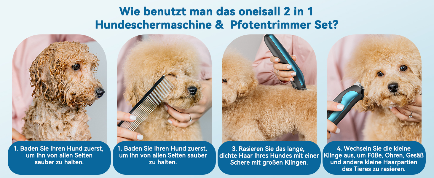 Професійна машинка для стрижки собак та котів Oneisall 2-в-1 з тримером для лап, для довгошерстих та сплутаних порід, потужна машинка для грумінгу