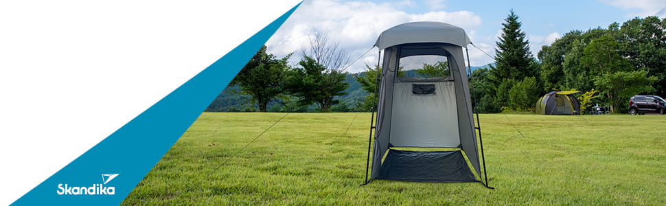 Skandika Camping Shower Tent | Changing Tent with 210cm Height, Silver-Coated, Private, Separate Ground Sheet, Coverable Window with Mosquito Net, Shower Attachment | Toilet Tent (Quick Setup)