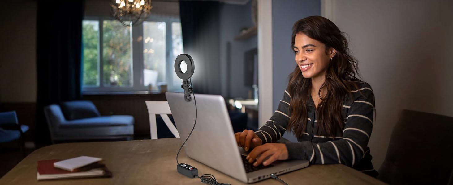 LED кільцева лампа для телефону та ноутбука, світло для селфі з 3 колірними температурами та 5 рівнями яскравості, USB світло для відеоконференцій, Zoom, YouTube, TikTok, макіяжу, фотографії, порожньою конструкцією