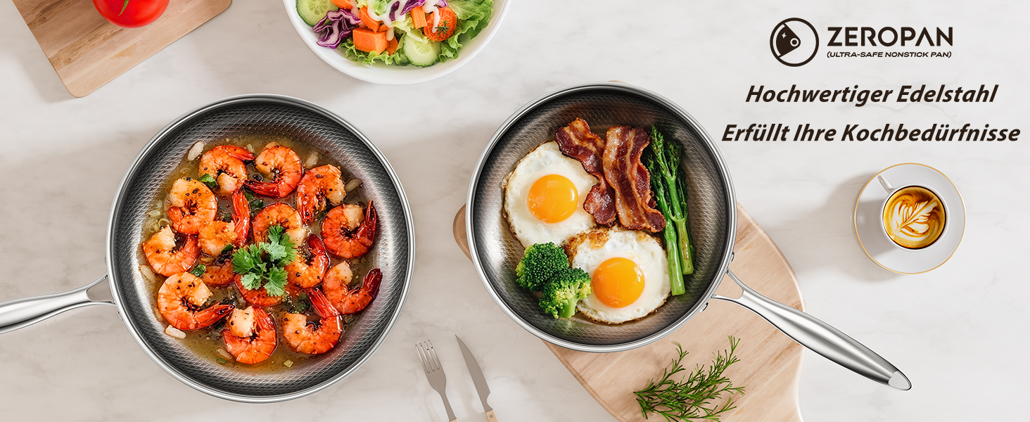 Сковорода глибока з кришкою 30 см FD-D з нержавіючої сталі гібридна, з холодною ручкою, для всіх плит (індукція), посудомийна машина, без PFAS/PFOA/PTFE, жаростійка до 260°C