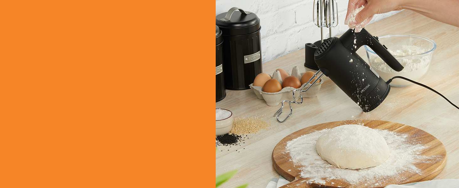 Ручний міксер Petra 300W з 5 швидкостями, турбо-функцією та набором насадок, срібний колір