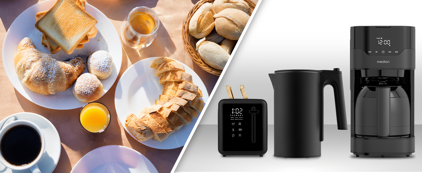 Електричний чайник MEDION LIFE MD12106, 2.2 кВт, 1.5 л, LED дисплей, LED підсвітка, автопрограми, захист від дітей, чорний