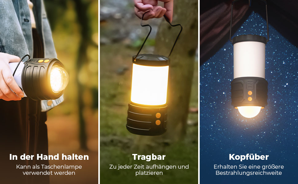 Набір з 2 LED кемпінгових ліхтарів 5000mAh, водонепроникних, з акумулятором, 3 кольори, портативні ліхтарики для намету, будинку, аварійного освітлення