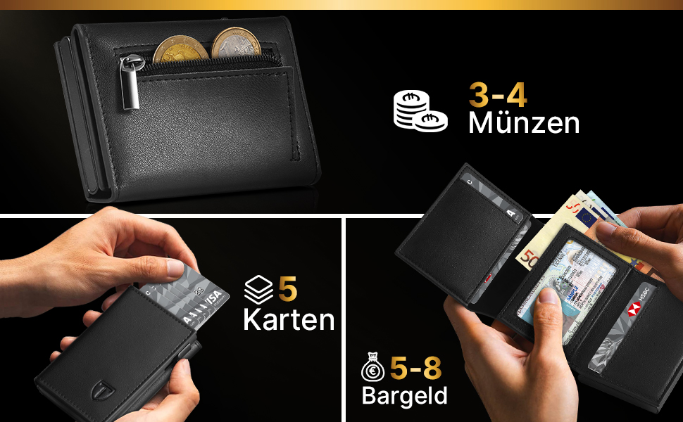 Чоловічий гаманець TENBST з RFID захистом, тонкий з відділенням для монет, на 10 карт, чорний