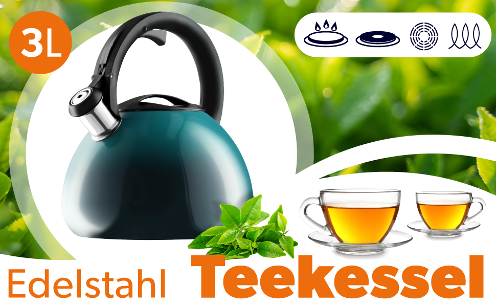 Чайник KADAX з нержавіючої сталі, 3л, з свистком, ретро-дизайн, блакитний