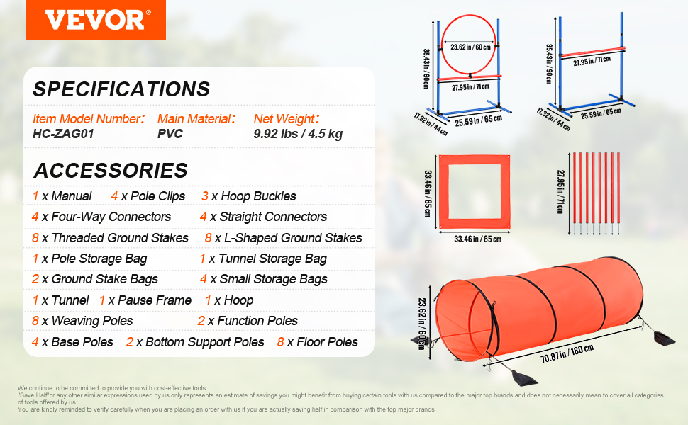 Набір для аджиліті для собак VEVOR: 5 елементів (перешкоди, тунель, кільце, коробка відпочинку, свисток, миска)