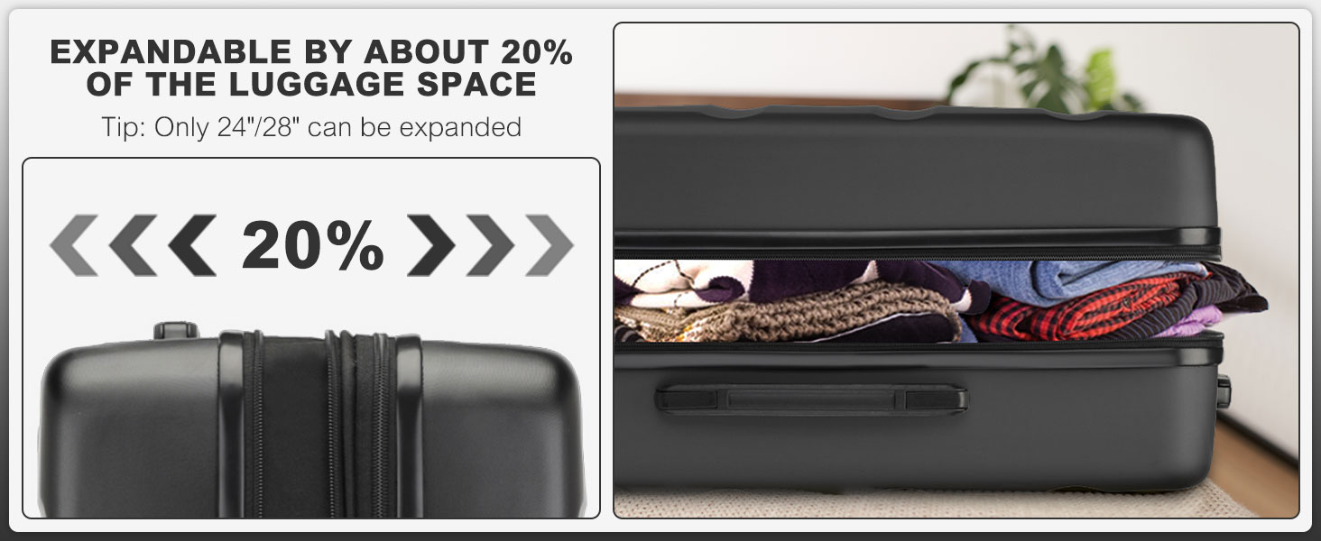 Чемодан-валіза KONO з розширенням, жорсткий корпус, великий розмір XL, з TSA-замком та 4 подвійними колесами, ідеальний для подорожей та бізнесу, 75x47.5x29.5 см, чорний