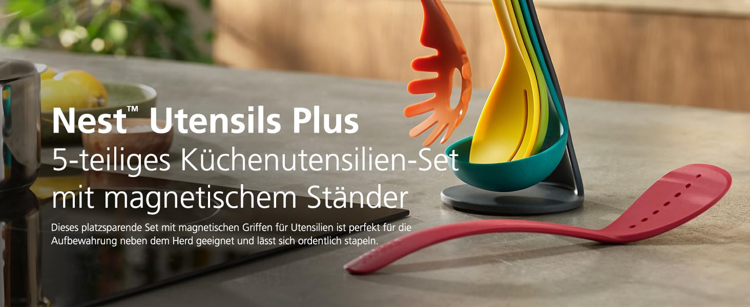 Набір кухонних аксесуарів Joseph Joseph Nest 5 шт. з магнітною підставкою, чорний/нержавіюча сталь, для компактної організації кухні, стійкий до миття в посудомийній машині