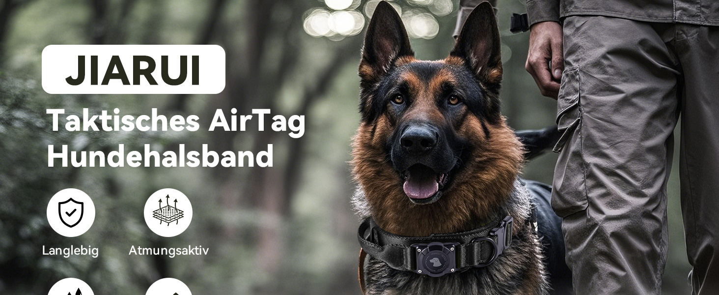 Тактичне обплетене нашийник для собак з ручкою, водонепроникний нашийник з Airtag, товстий регульований нашийник для собак з м'якою підкладкою, металева застібка для середніх та великих собак (Хакі, L(18'-23'))