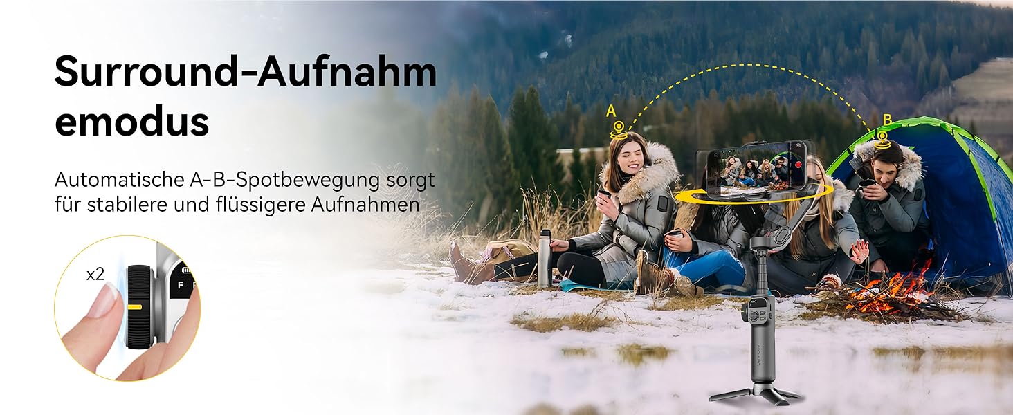 Стабілізатор для смартфона AOCHUAN X2: 3-осьовий гімбал з OLED-дисплеєм та 7.8-дюймовою штангою, чорний