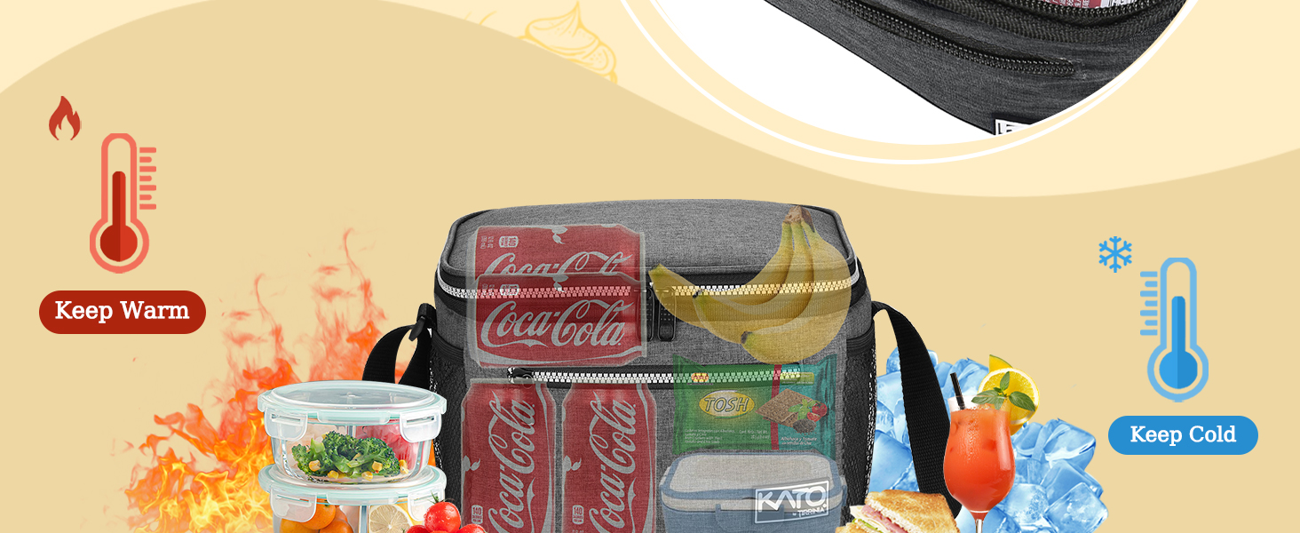 Сумка-ланч Kato Tirrinia для чоловіків: ізольована, 10.5L, з регульованим ремінцем, для роботи, фітнесу, школи, пікніків. Термосумка, витримує витоки, складається. Колір: темно-сірий