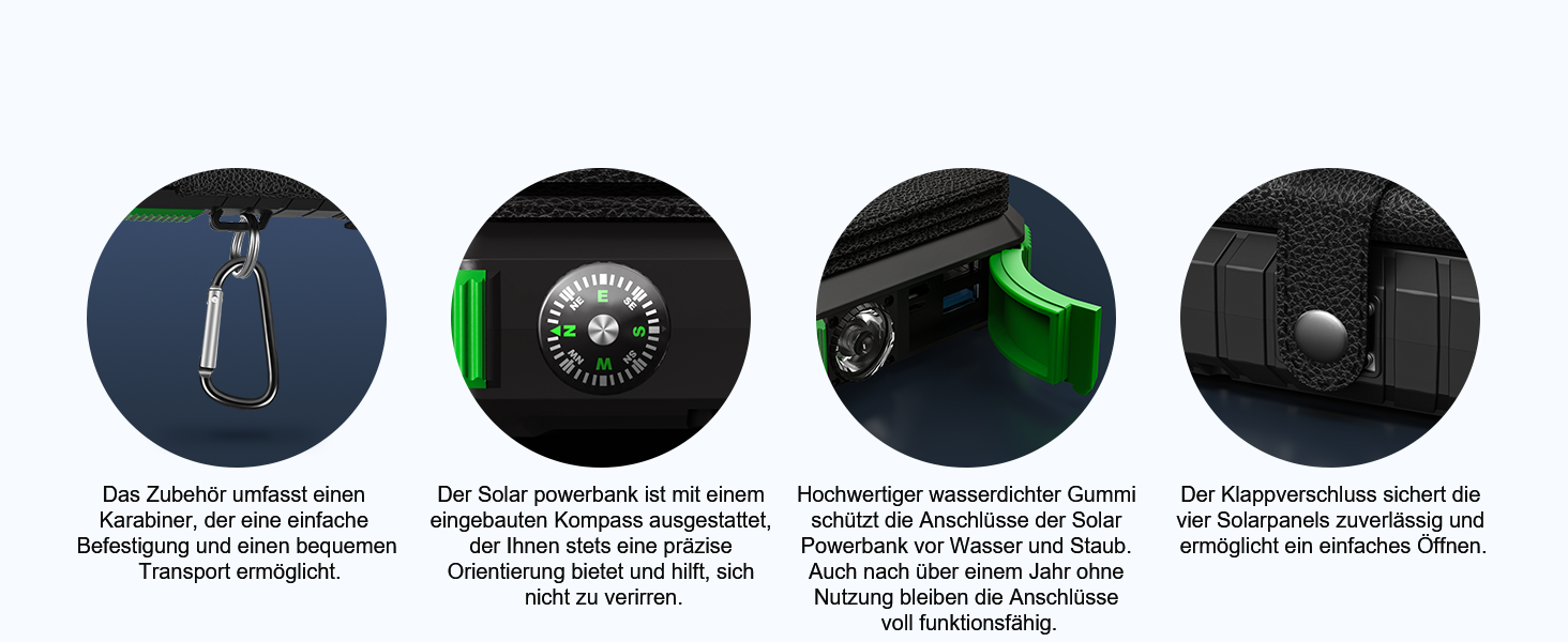 Сонячний Power Bank WASTDE 26800mAh з сонячною панеллю, чорний: зарядний пристрій для телефону, планшета, з ліхтариком (SOS), водонепроникний, для кемпінгу та подорожей