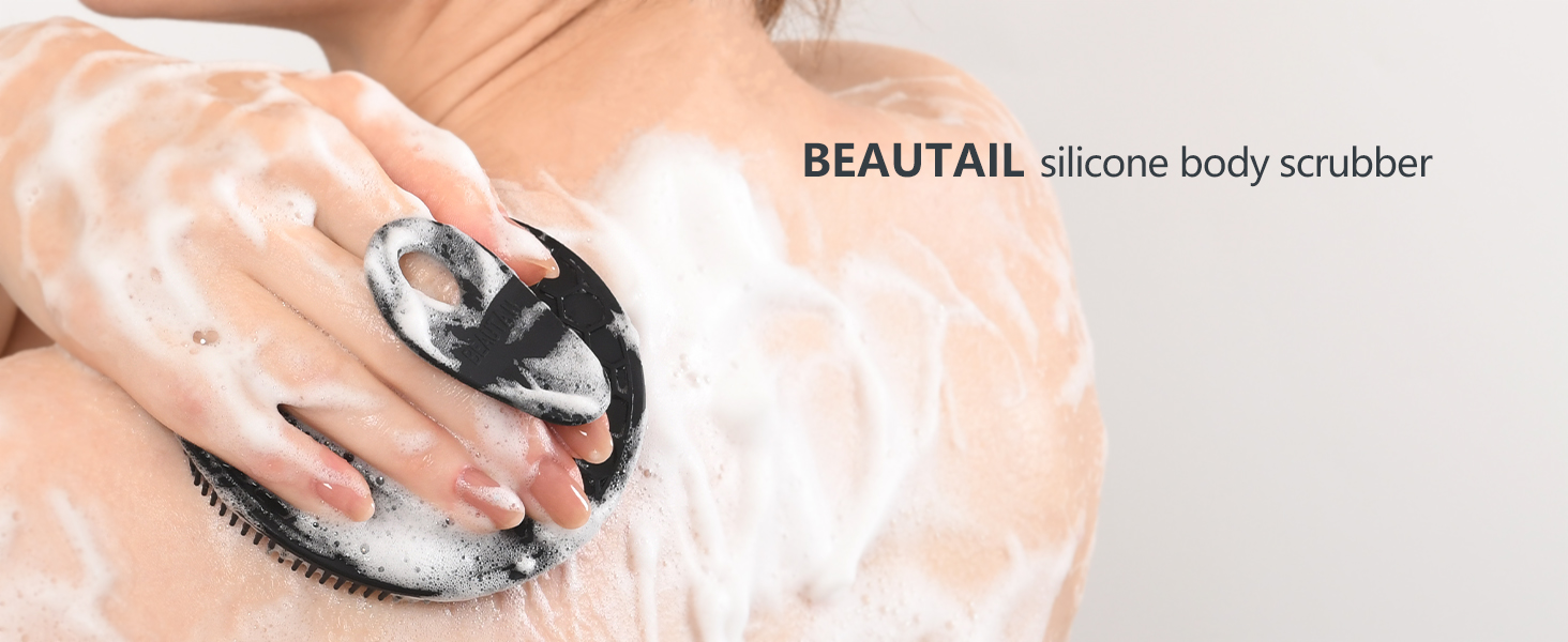 Силіконова щітка для тіла, скрабер для душу, щітка для тіла, скрабер для пелінгу, м'які щетинки, для жінок, чоловіків, дітей, чутливої шкіри, 1 шт. (Чорний+сірий)