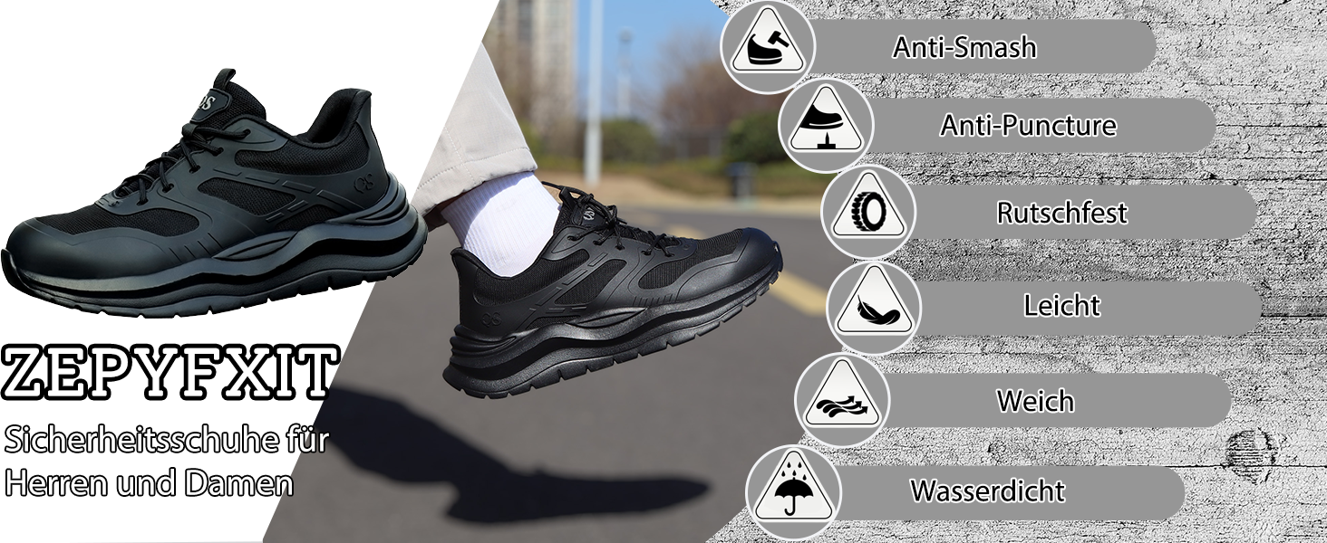 Черевики безпеки унісекс з металевим носком. Легкі, антиковзкі, дихаючі, водонепроникні літні черевики з посиленою підошвою (35 EU, M103 Чорний)