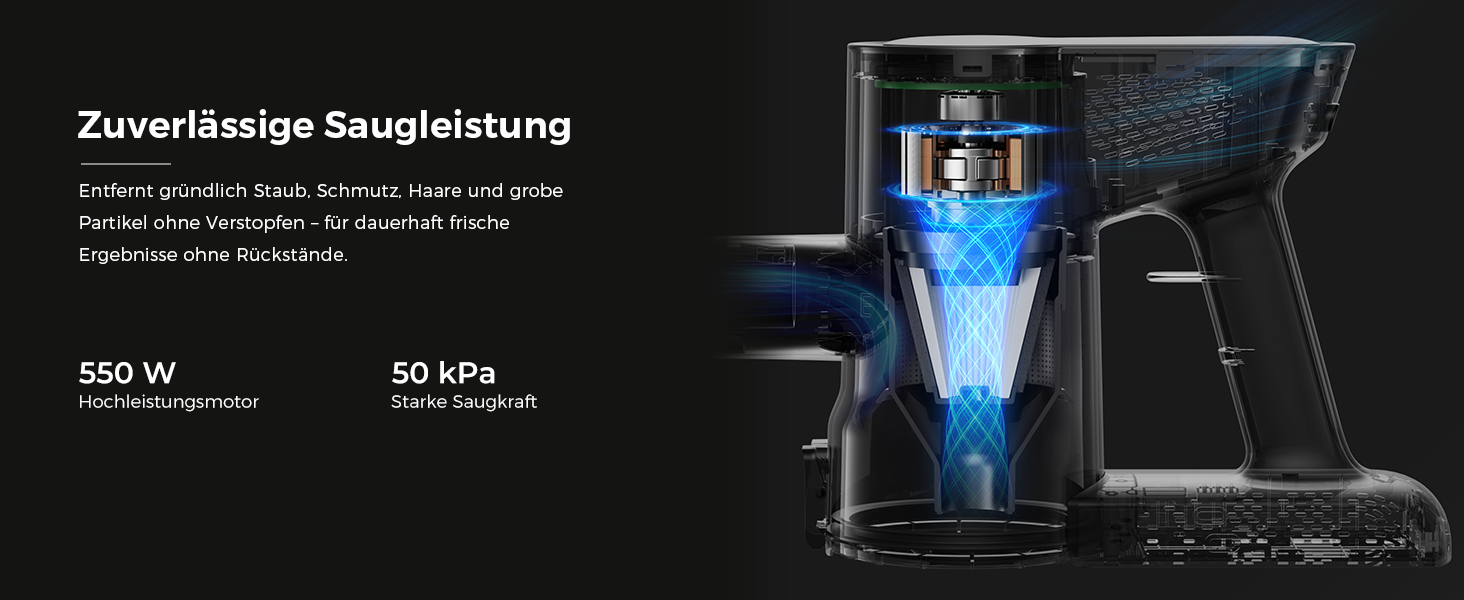 Акумуляторний бездротовий пилосос VACTechPro F02 Lite, 550W, 50KPa, чорно-білий
