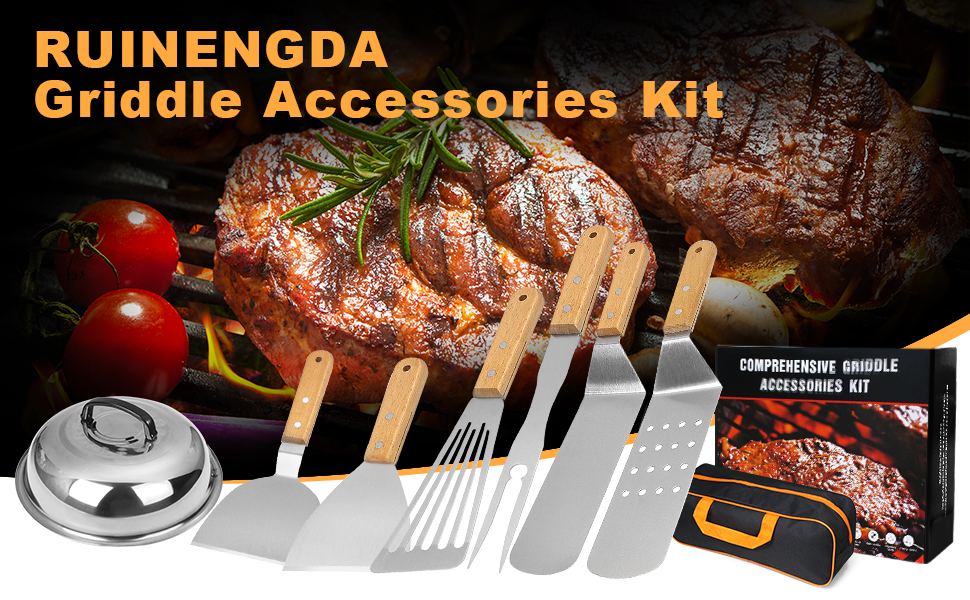 Набір аксесуарів для тепаньякі: 34 шт. з нержавіючої сталі, з кейсом, для газових грилів Blackstone та інших