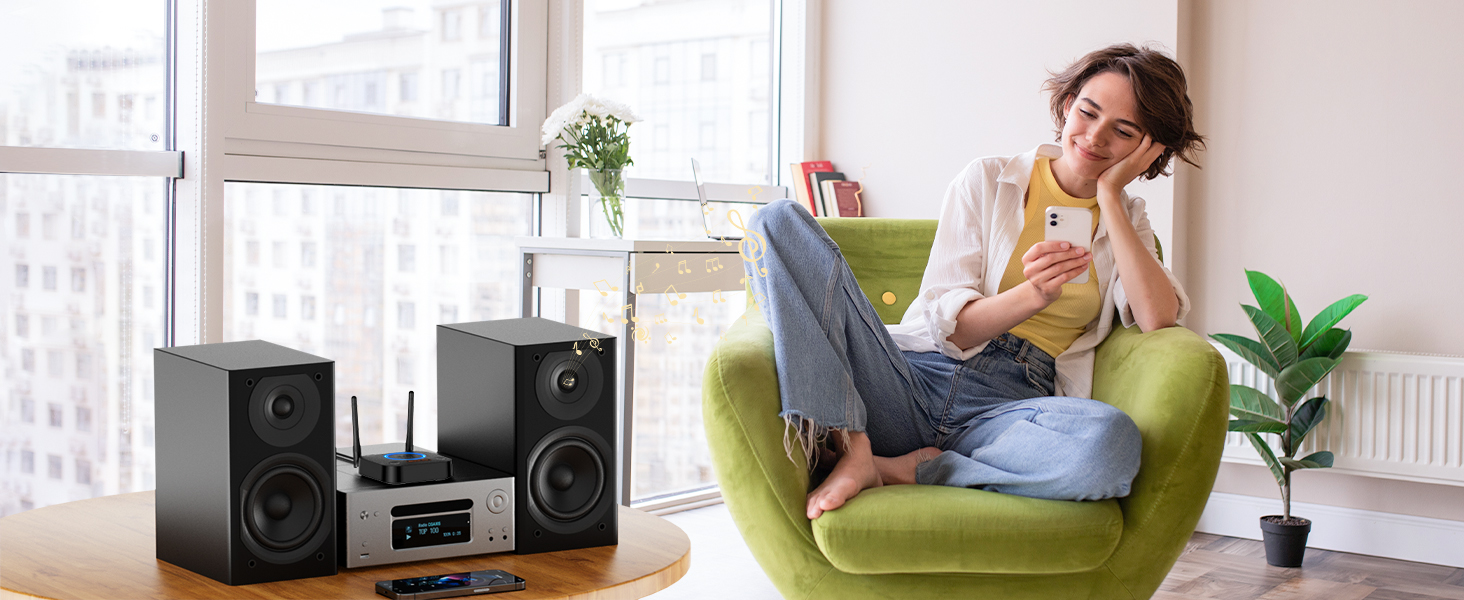 1Mii Bluetooth 5.1 Аудіо Адаптер з Низькою Затримкою aptX, 3D Surround, Підтримка RCA/3.5mm/Coaxial для Підсилювачів та Колонок