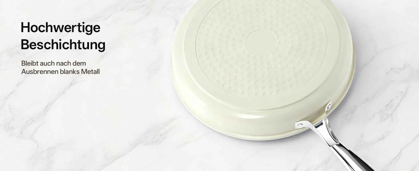 Набір сковорідок Koch Kode з керамічним покриттям 20/24/28 см, з нержавіючою ручкою, для індукційних плит, без PTFE та PFOA, придатні для миття в посудомийній машині та випікання, бежевий