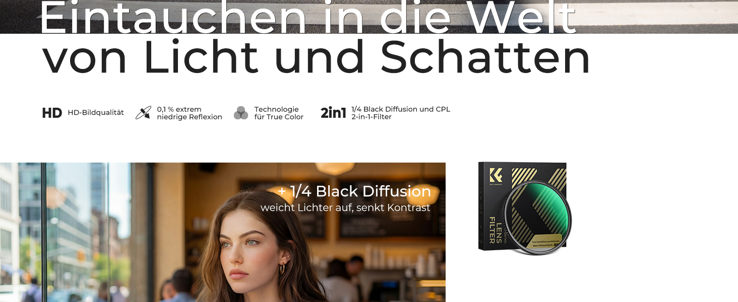 Фільтр 62мм 2-в-1 K&F Concept: Поляризаційний та Black Mist, скло Nano-Xcel