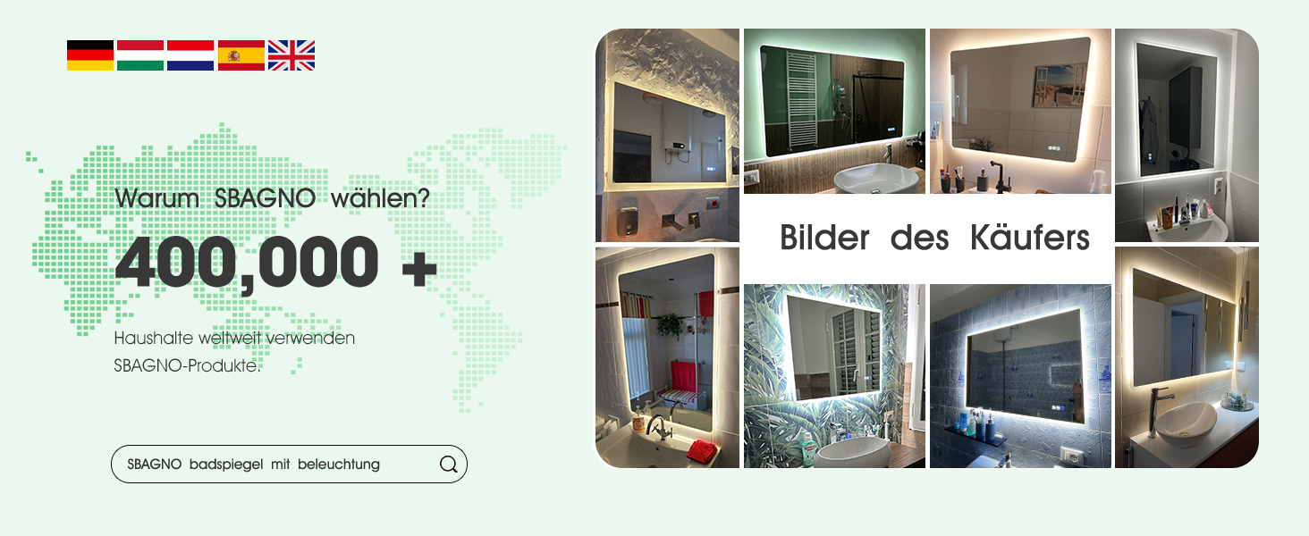 Дзеркало для ванної кімнати S'bagno з підсвічуванням 80x60 см, Bluetooth, протитуманне покриття, 3 кольори, регулювання яскравості, пам'ять налаштувань, загартоване скло, водонепроникність IP44, горизонтальне/вертикальне встановлення M66 (Bluetooth)