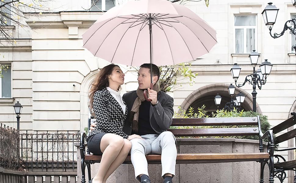 Royal Walk Automatic Travel Golf Umbrella - 54 inch / 137cm - Windproof, Waterproof, Large Size for 2 People - Classic Design with Wooden Handle - Unisex