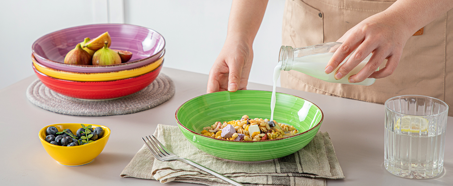 Набір тарілок для супу Vancasso Bonita, 6 шт. (38oz), для пасти, спагеті, рамену, салату, кераміка