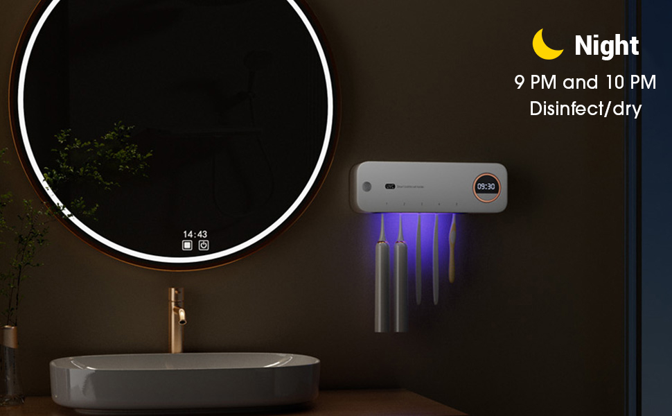 Стерилізатор зубних щіток UV-C та UV-A, настінний тримач з функцією повітряної сушки, для дому та подорожей (білий)