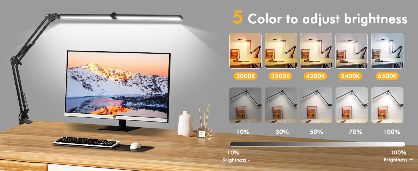 LED настільна лампа NOEVSBIG 24W з регулюванням яскравості, 5 режимів, таймер, сенсорне керування, кріплення, денне світло, сучасний дизайн