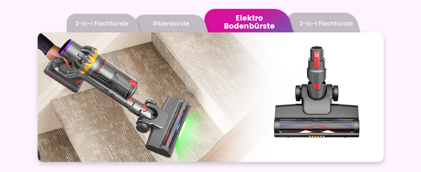 Бездротовий акумуляторний пилосос 45000 Па/580 Вт/70 хв, легкий, 6-в-1, з LED дисплеєм, станцією зарядки та насадкою проти спутання шерсті, для твердих поверхонь, килимів та шерсті тварин