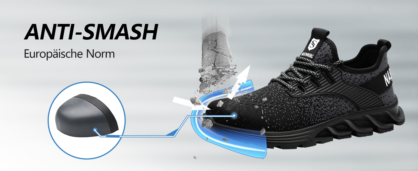 Робочі черевики з металевим носком для чоловіків та жінок. Легкі, дихаючі, розміри 37-48 EU, колір чорний