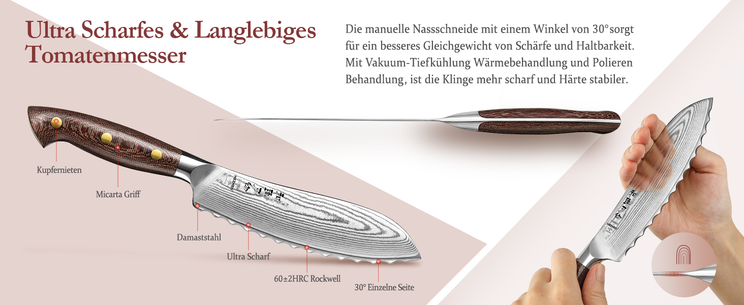 HEZHEN ніж кухарський 21 см з дамаської сталі 67 шарів, професійний, з дерев'яною піхвою, Full Tang з мікарти