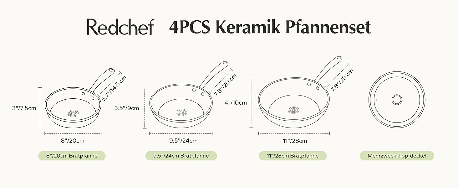 Набір сковорідок Redchef з керамічним покриттям, алюміній, 20/24/28 см, для всіх типів плит, індукційні, без PTFE, PFOA, PFAS, бежевий