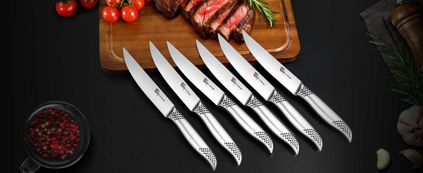 Набір кухонних ножів Messerset 7 предметів у японському стилі з магнітним блоком з акації, вуглецева сталь, нековзка ручка