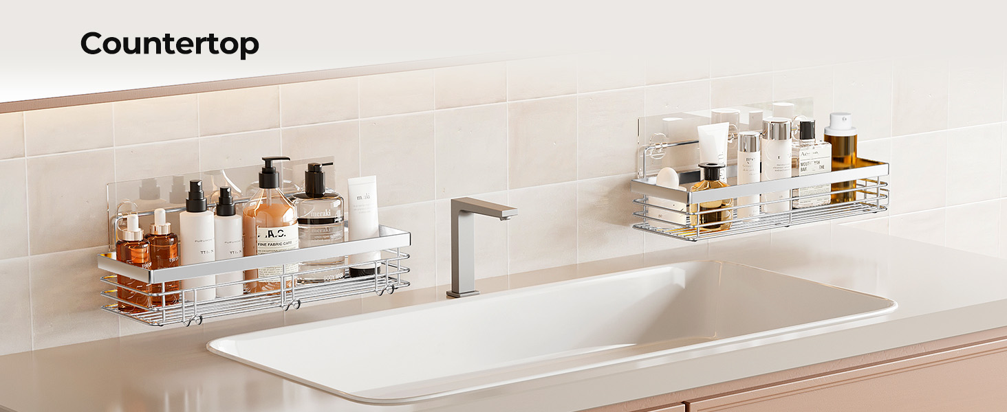 Полка для душу Orimade без свердління з 5 гачками, 2 шт. з нержавіючої сталі, срібло