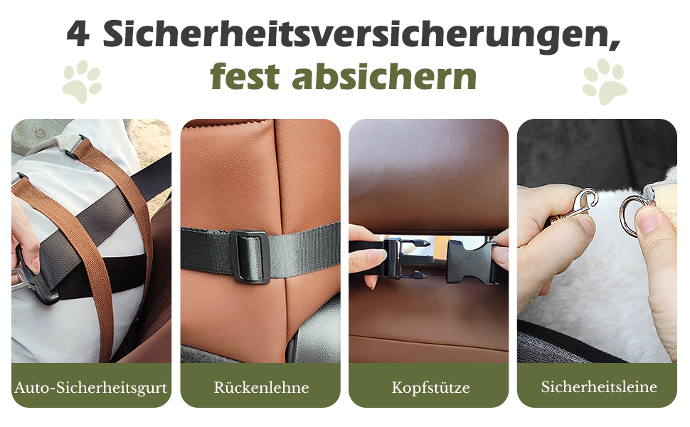 Автомобільний лежак для собак Pawaboo, сірий, до 11 кг, водонепроникний, з кріпленнями та шлейкою