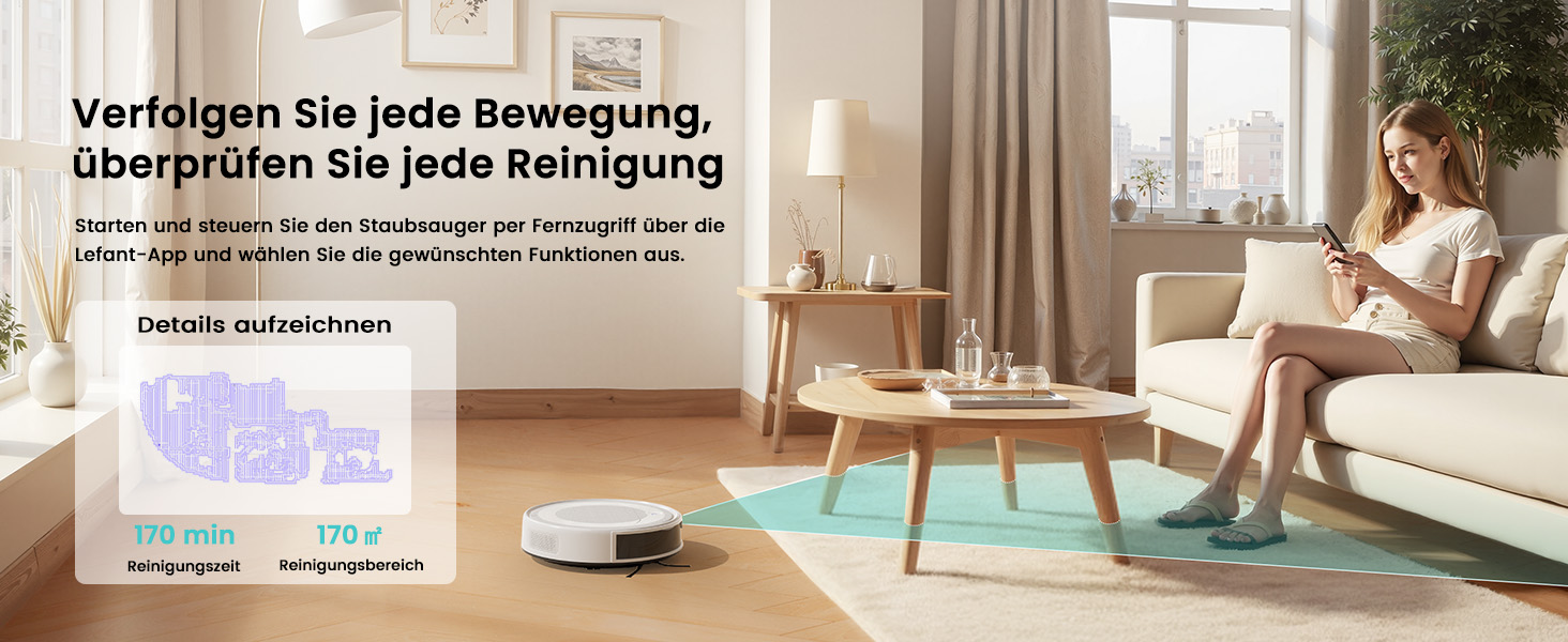 Робот-пилосос LEFANT M310 Ultra: потужність 6000Pa, вологе прибирання, лазерна навігація, керування через додаток та Alexa, захист від заплутування шерсті, білий