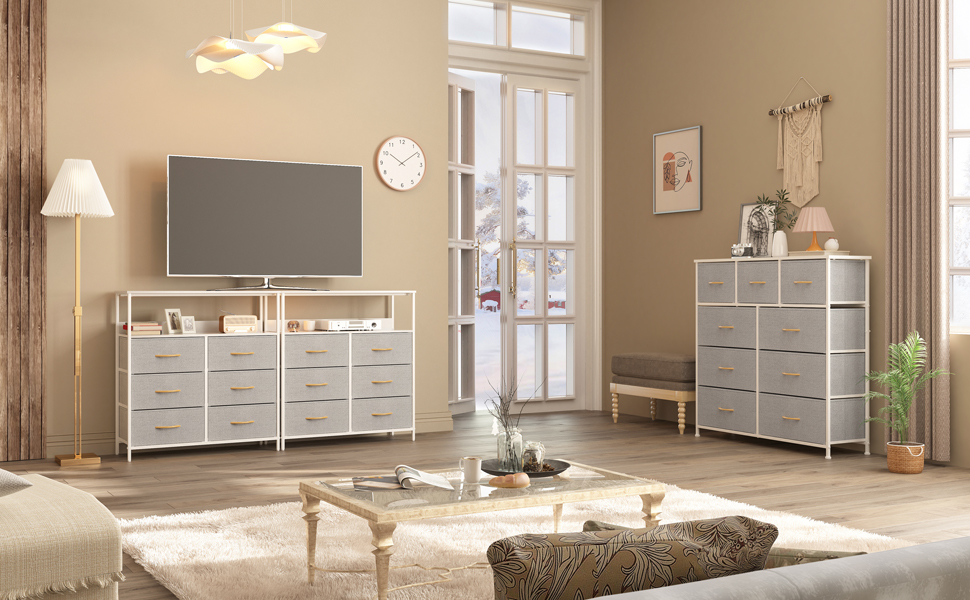 LYNCOHOME Chest of Drawers with Fabric Drawers, Sideboard Entryway Cabinet with 6 Fabric Drawers and Compartments, Drawer Organizer Furniture for Kitchen Office Bedroom (Snow Grey)