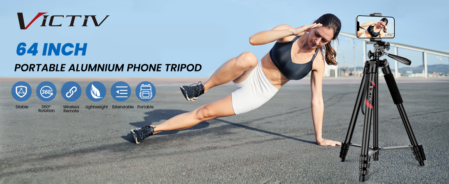 Штатив Victiv 162 см: розширюваний штатив з пультом для iPhone/Samsung/Huawei, для смартфонів та легких камер, 3-х стороння головка