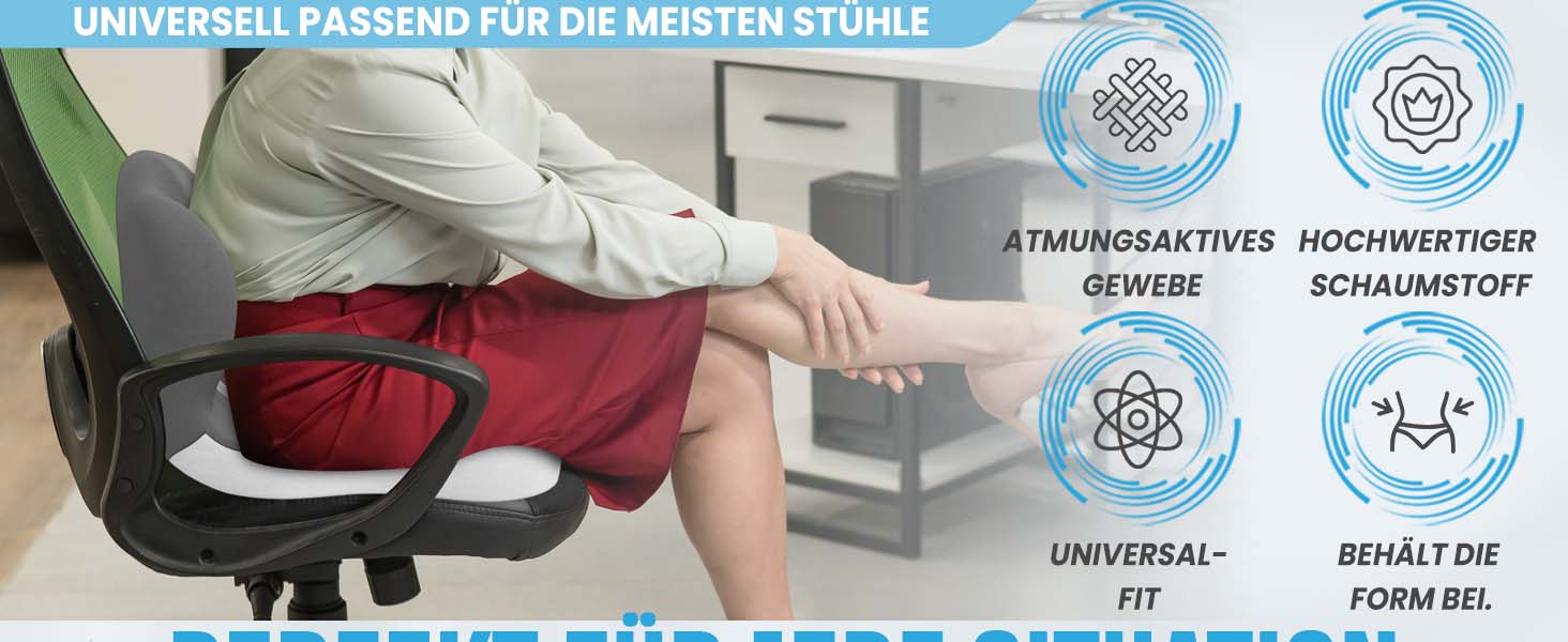 Подушка для сидіння з піни Memory Foam для попереку та куприка: підтримка при ішіасі, болях у куприку, для офісного крісла, авто, інвалідного візка, дому