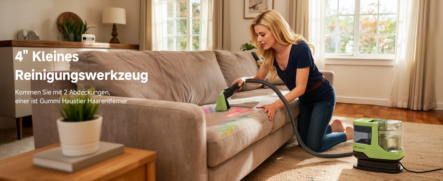 Пылесос для мытья с паром AAOBOSI, 17KPa, для ковров и обивки, с голосовым оповещением, самоочистка, 4 насадки, 1800W, зеленый - для диванів, авто, килимів та сходи