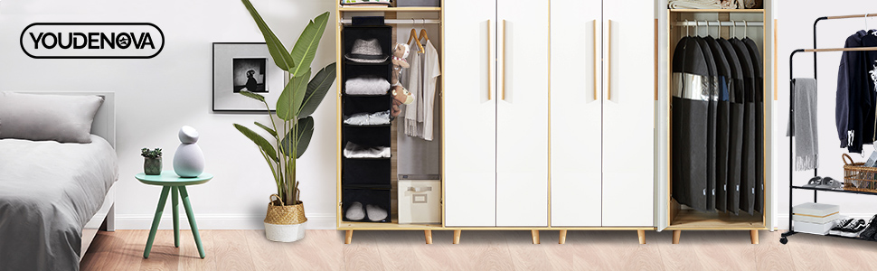 Органайзер для шафи Youdenova з 6 відділеннями: міцна підвісна система зберігання з MDF та бамбуковими опорами, бежевий