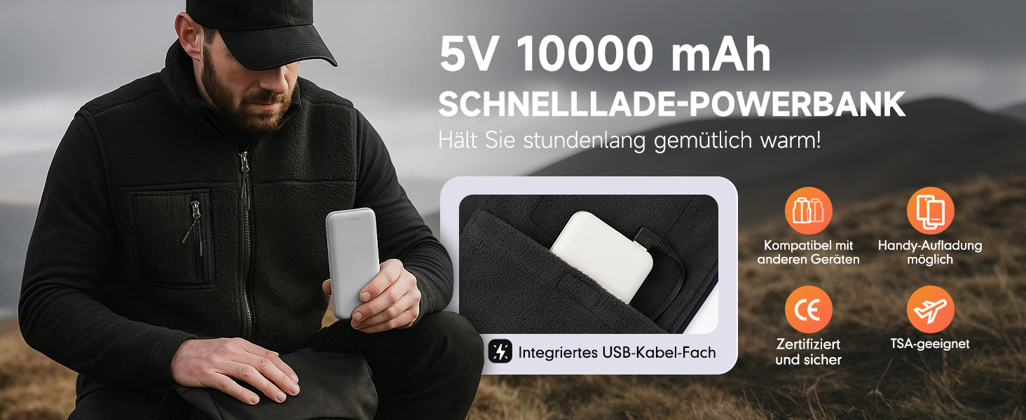 Обогрівальний жилет LABEWVI для жінок та чоловіків з акумулятором 10000mAh, USB, чорний